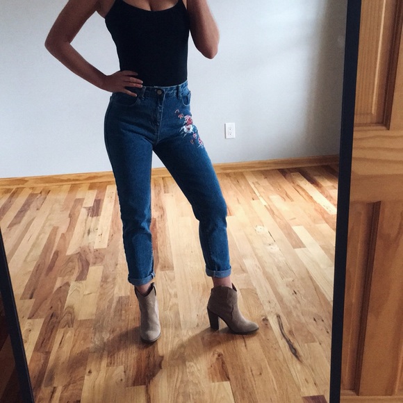 vintage Denim - floral high waisted jeans